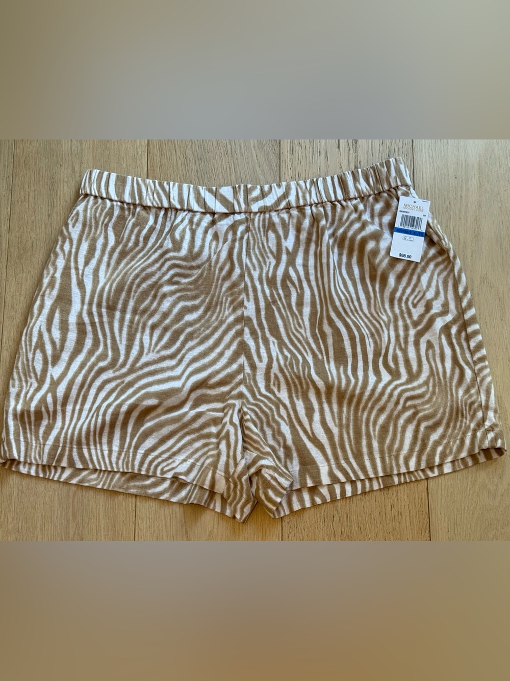 Michael Kors Zebra Print Linen Blend Shorts Tan White Women’s XL NWT